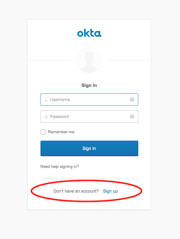 Okta Login with Signup link