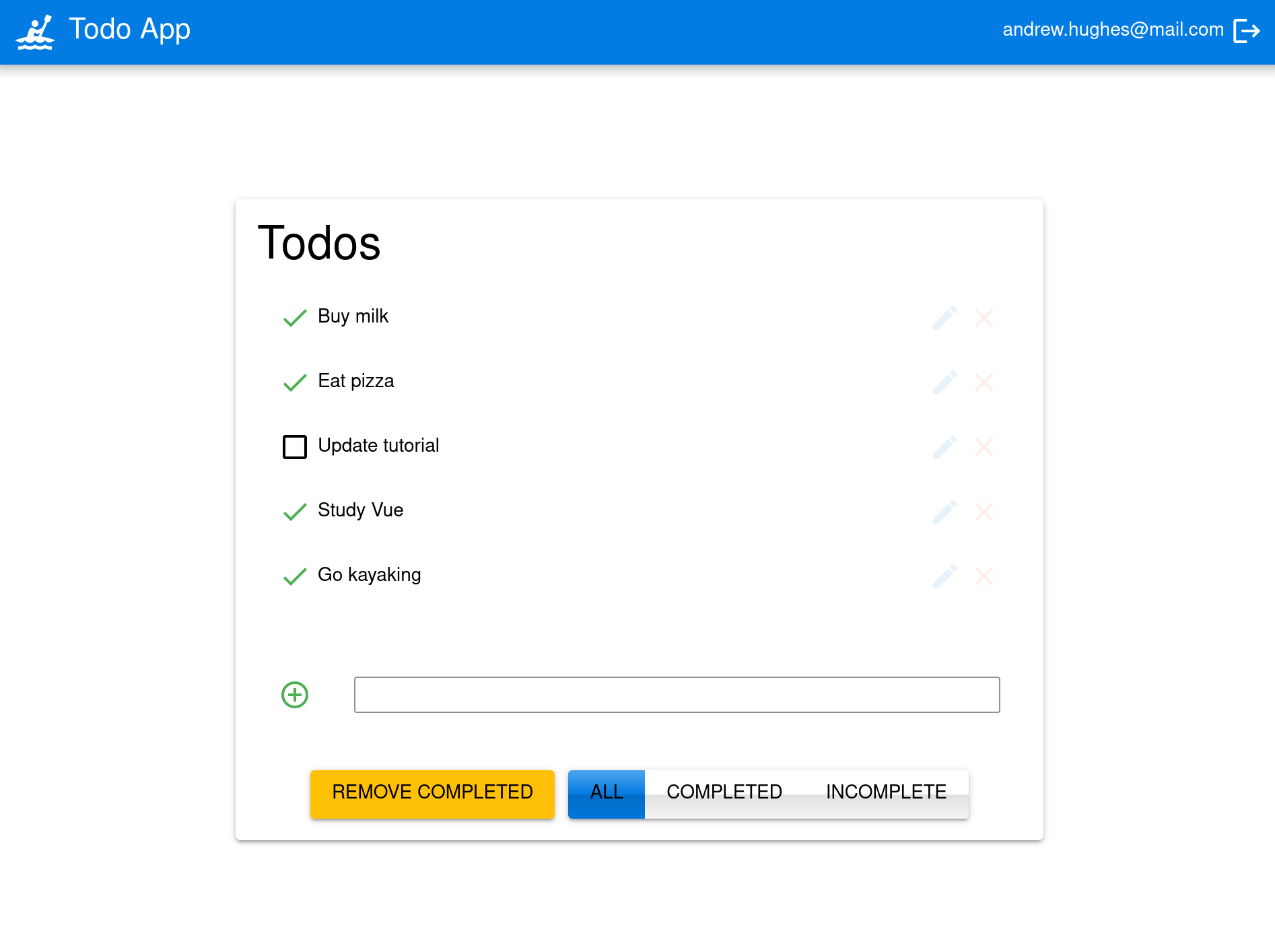 Todo app main screen