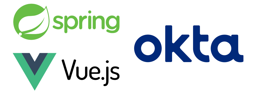 Spring Boot, Vue, and Okta logos