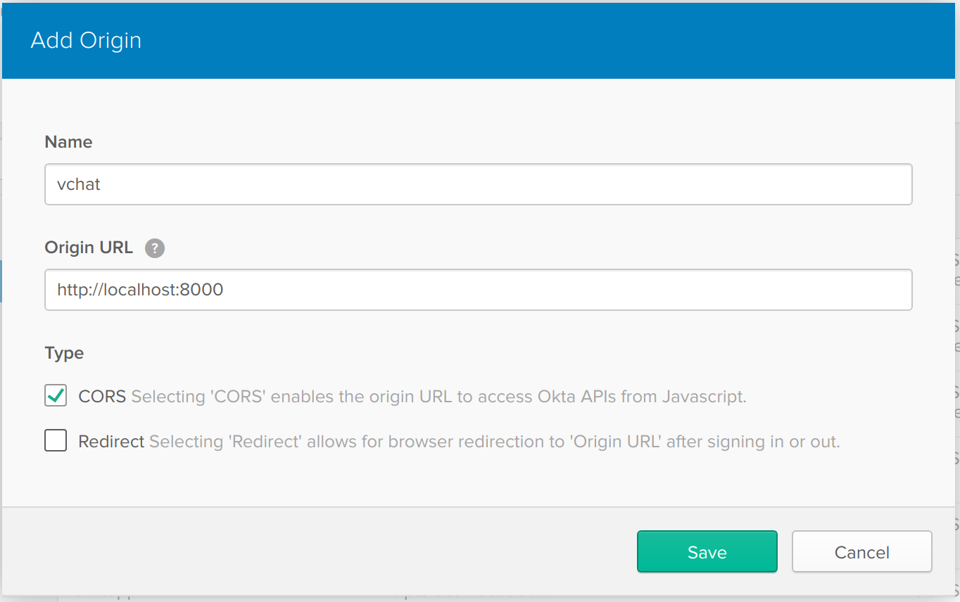 Okta create trusted origin