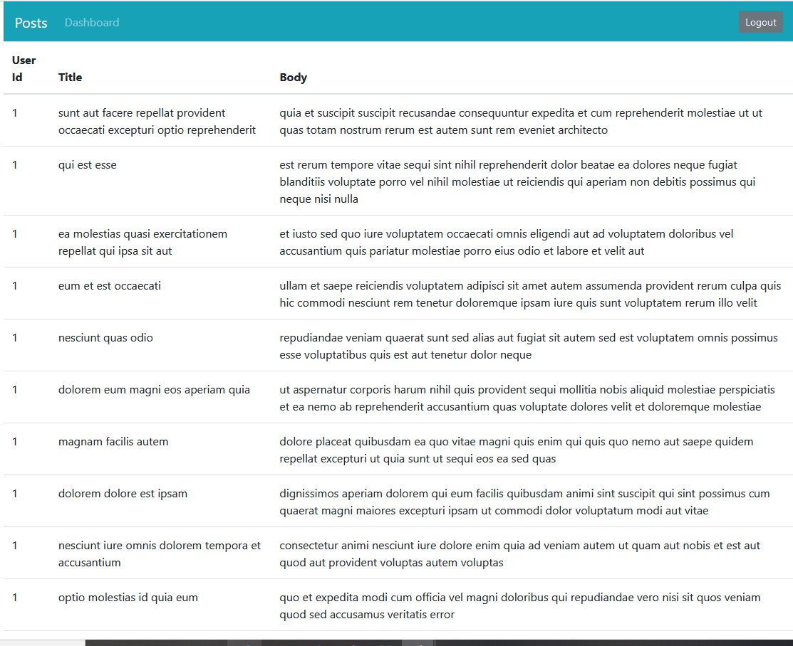 The dashboard page of the Nuxt application.