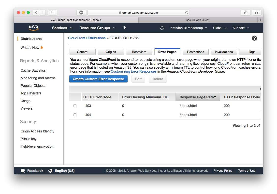 CloudFront Error Redirects